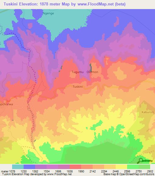 Tuskini,Uganda Elevation Map