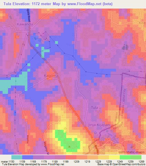 Tula,Uganda Elevation Map