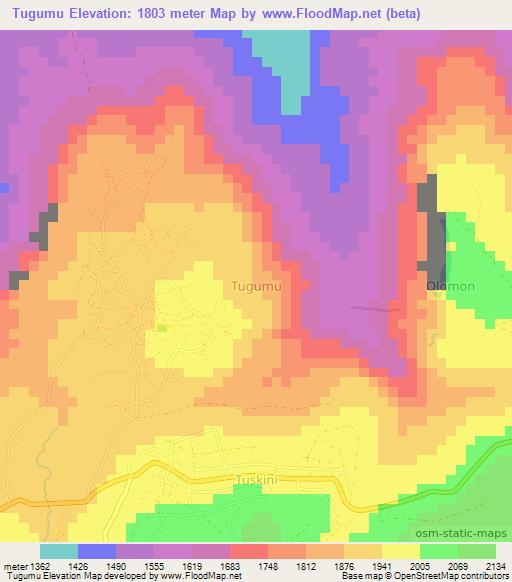 Tugumu,Uganda Elevation Map