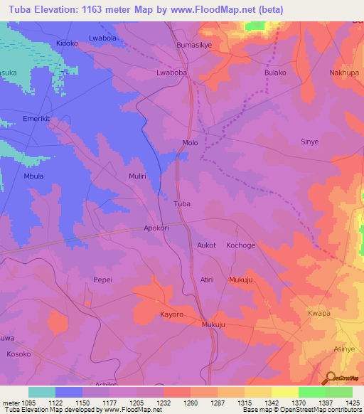Tuba,Uganda Elevation Map