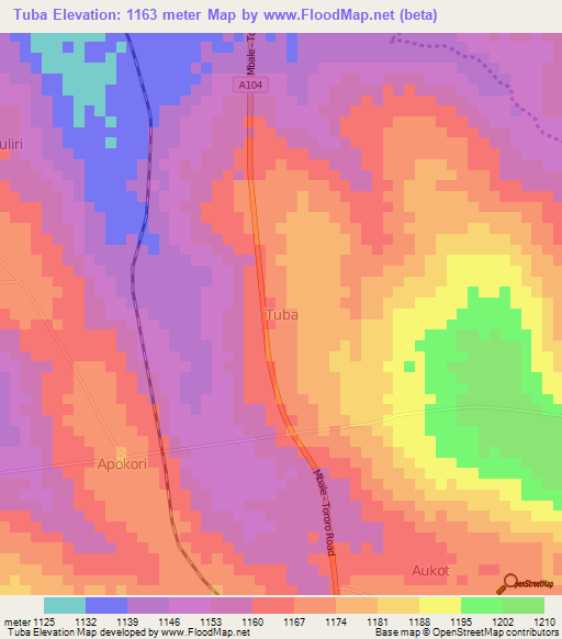 Tuba,Uganda Elevation Map