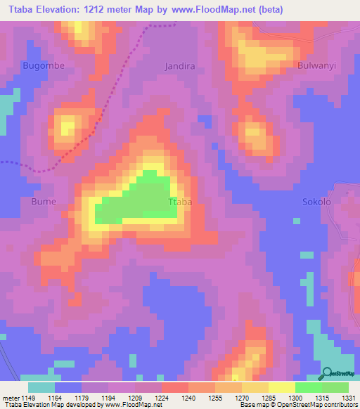 Ttaba,Uganda Elevation Map