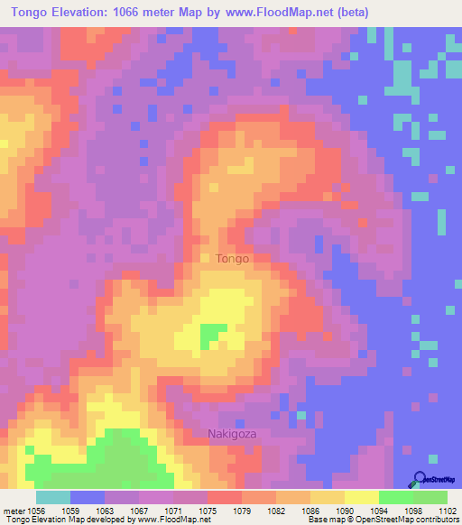 Tongo,Uganda Elevation Map