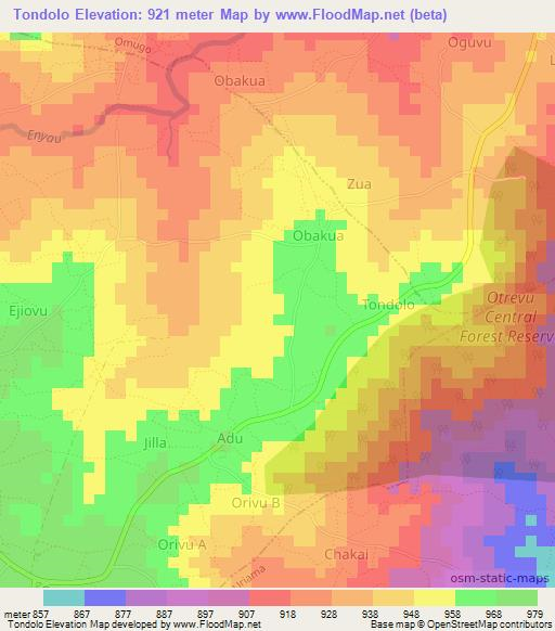 Tondolo,Uganda Elevation Map