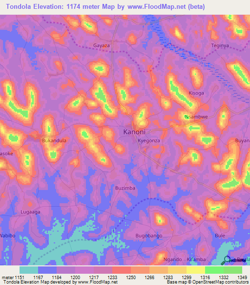 Tondola,Uganda Elevation Map