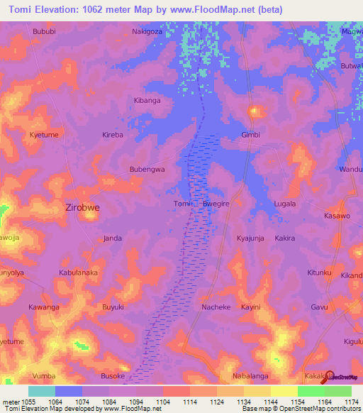 Tomi,Uganda Elevation Map