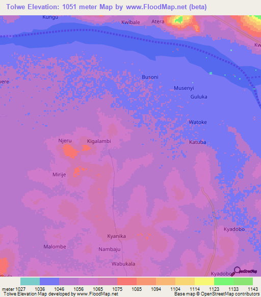 Tolwe,Uganda Elevation Map