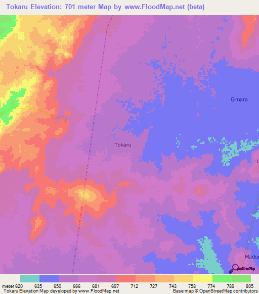 Tokaru,Uganda Elevation Map