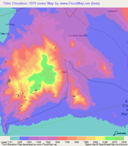Titim,Uganda Elevation Map