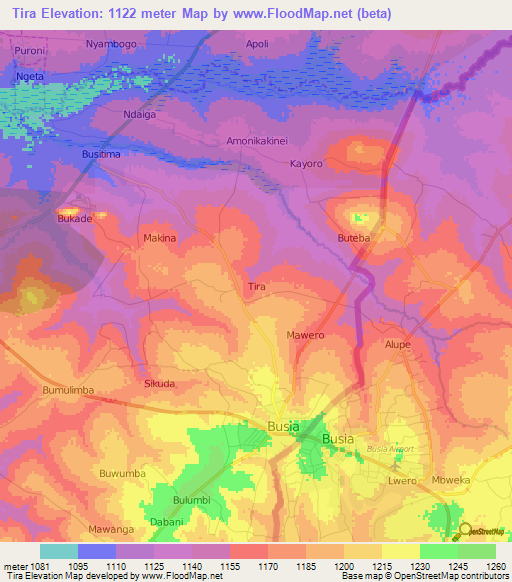 Tira,Uganda Elevation Map