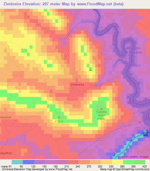 Zimbreira,Portugal Elevation Map