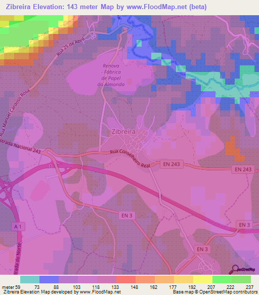 Zibreira,Portugal Elevation Map