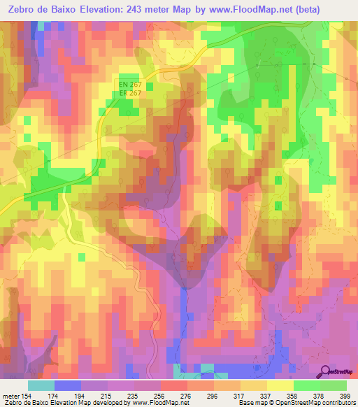 Zebro de Baixo,Portugal Elevation Map