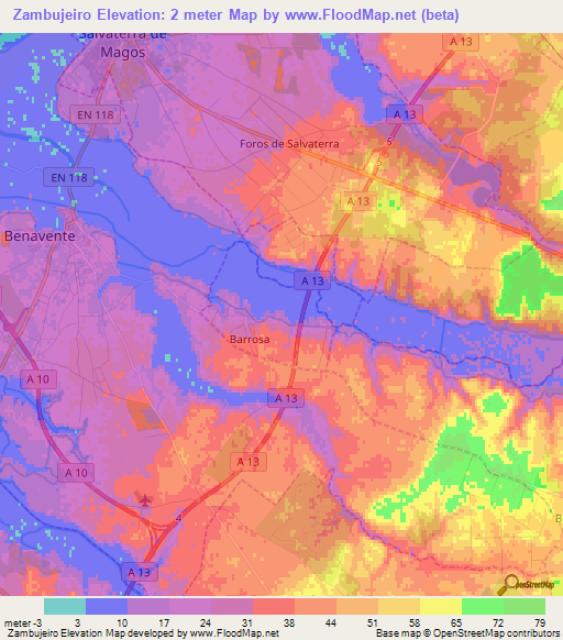 Zambujeiro,Portugal Elevation Map