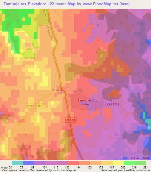 Zambujeiras,Portugal Elevation Map