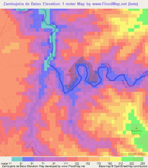 Zambujeira de Baixo,Portugal Elevation Map