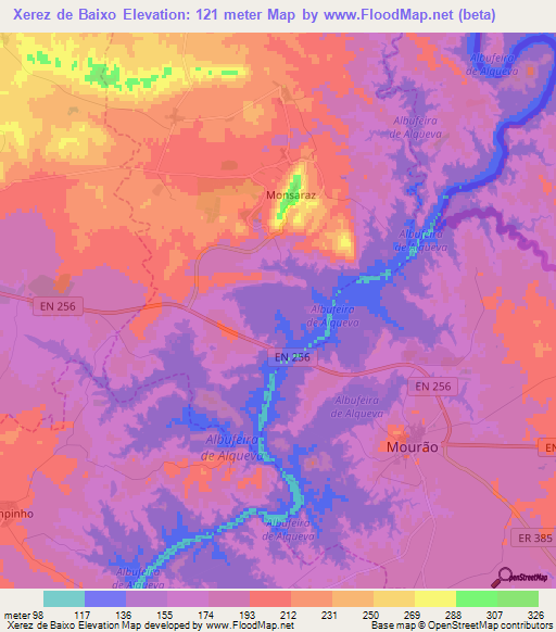 Xerez de Baixo,Portugal Elevation Map