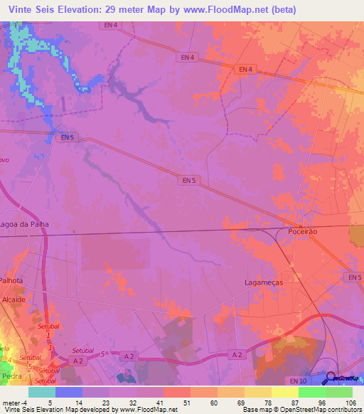 Vinte Seis,Portugal Elevation Map