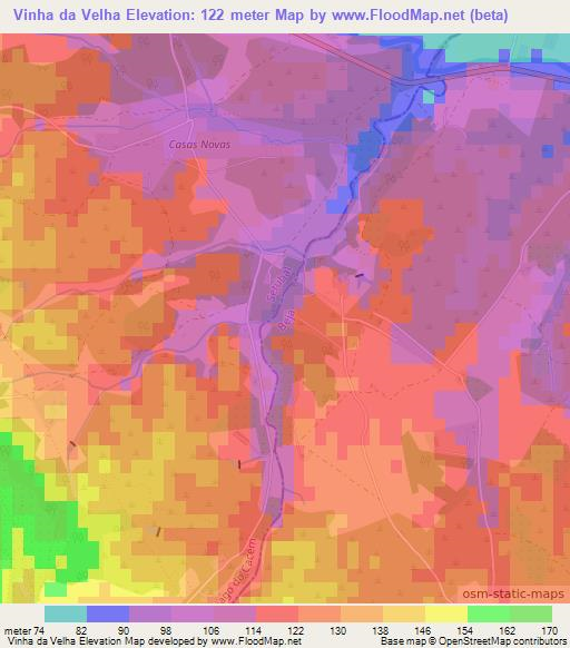 Vinha da Velha,Portugal Elevation Map