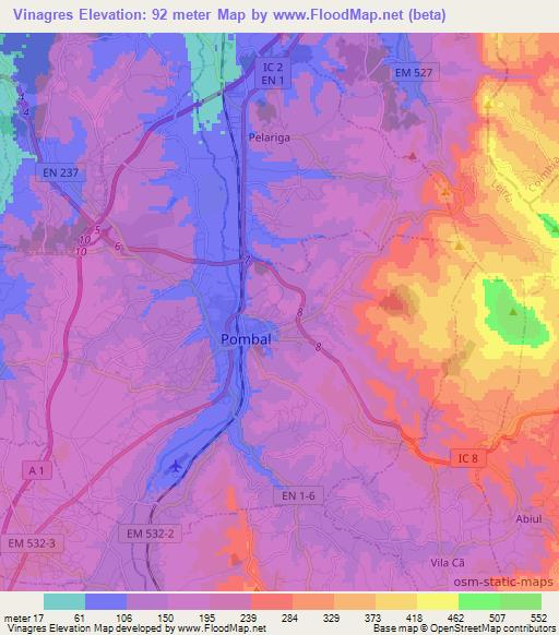 Vinagres,Portugal Elevation Map
