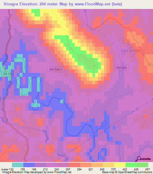 Vinagra,Portugal Elevation Map