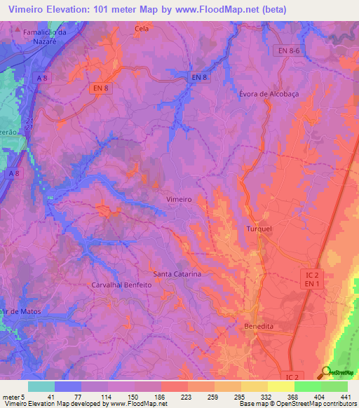 Vimeiro,Portugal Elevation Map
