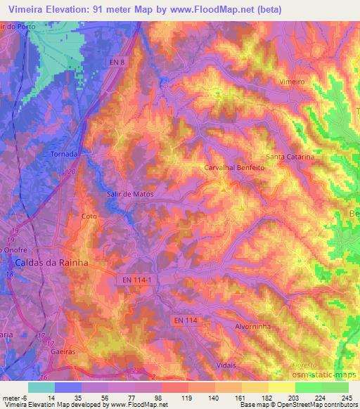 Vimeira,Portugal Elevation Map