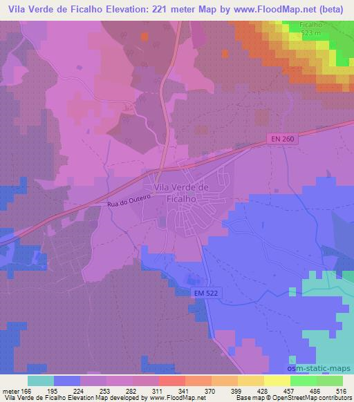 Vila Verde de Ficalho,Portugal Elevation Map