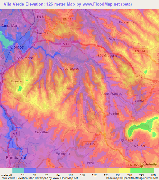 Vila Verde,Portugal Elevation Map