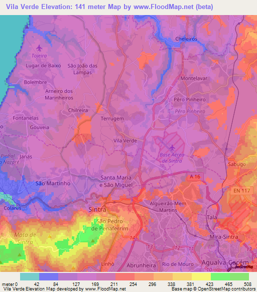 Vila Verde,Portugal Elevation Map