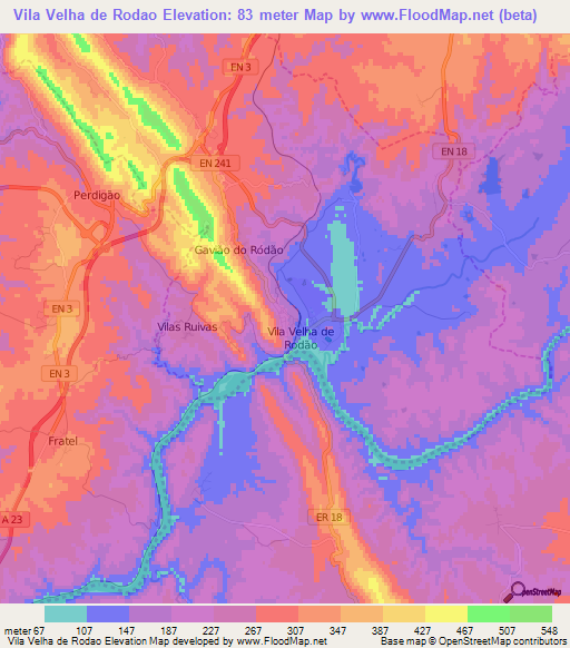 Vila Velha de Rodao,Portugal Elevation Map