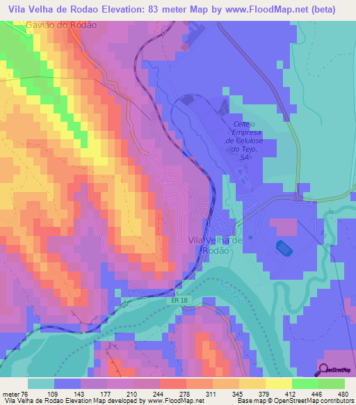 Vila Velha de Rodao,Portugal Elevation Map