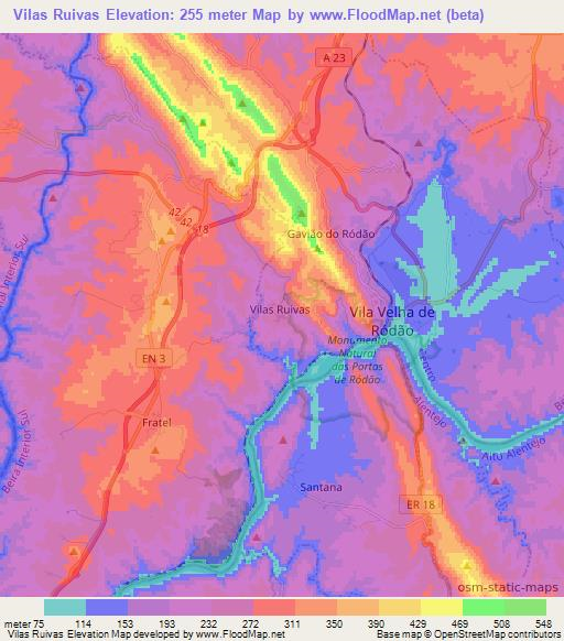 Vilas Ruivas,Portugal Elevation Map