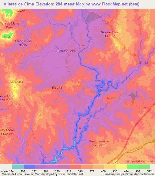 Vilares de Cima,Portugal Elevation Map