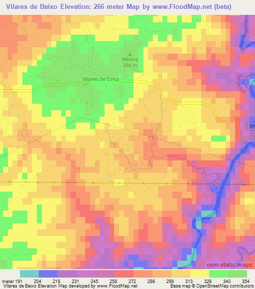 Vilares de Baixo,Portugal Elevation Map