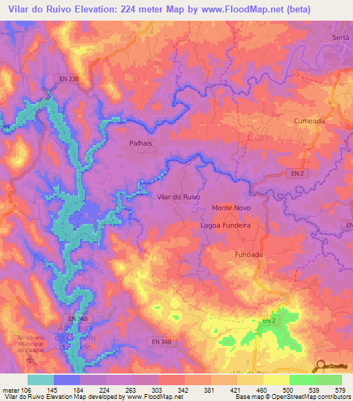 Vilar do Ruivo,Portugal Elevation Map