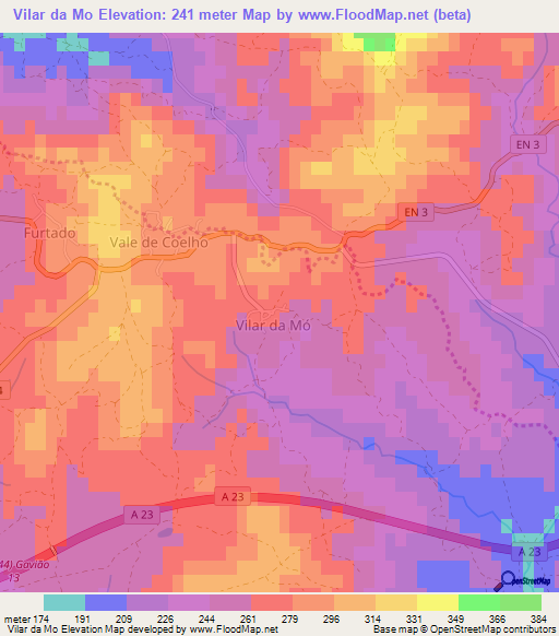 Vilar da Mo,Portugal Elevation Map