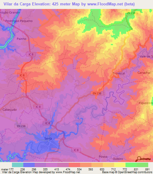 Vilar da Carga,Portugal Elevation Map