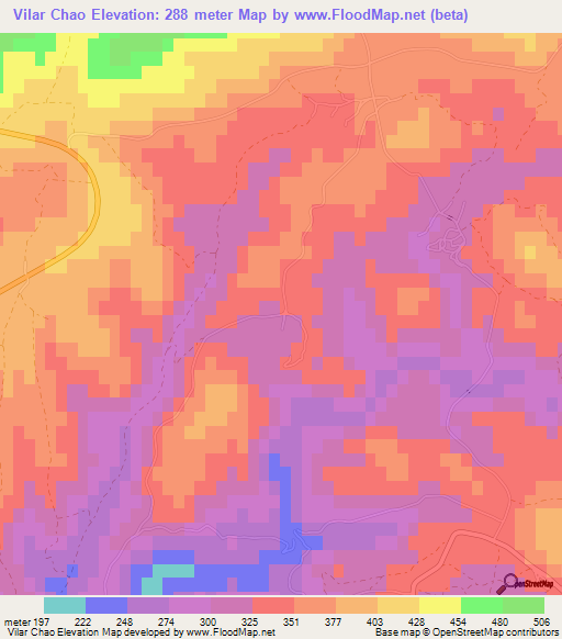 Vilar Chao,Portugal Elevation Map