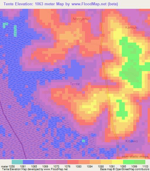 Tente,Uganda Elevation Map