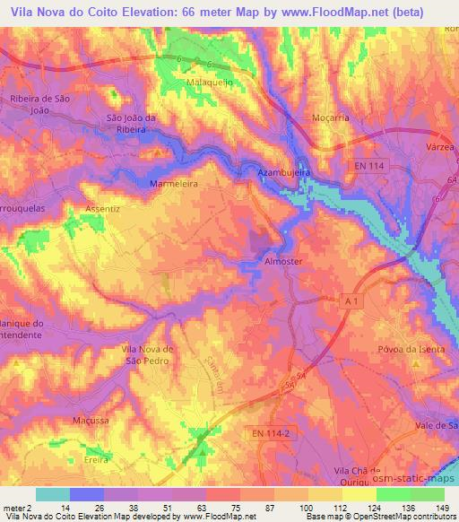 Vila Nova do Coito,Portugal Elevation Map