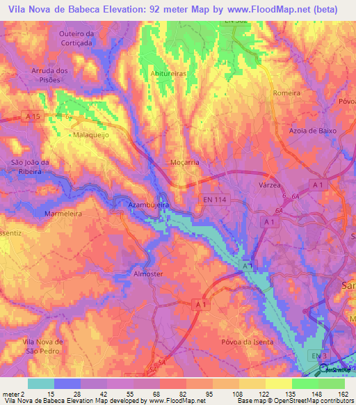 Vila Nova de Babeca,Portugal Elevation Map