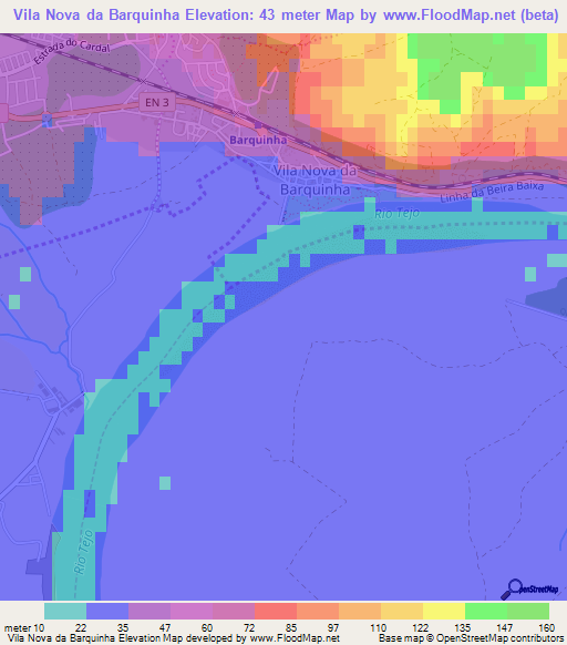 Vila Nova da Barquinha,Portugal Elevation Map