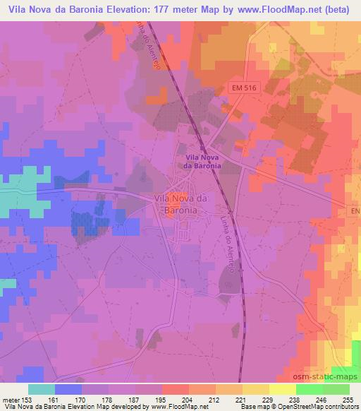 Vila Nova da Baronia,Portugal Elevation Map