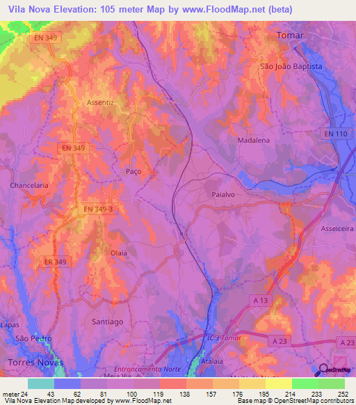 Vila Nova,Portugal Elevation Map