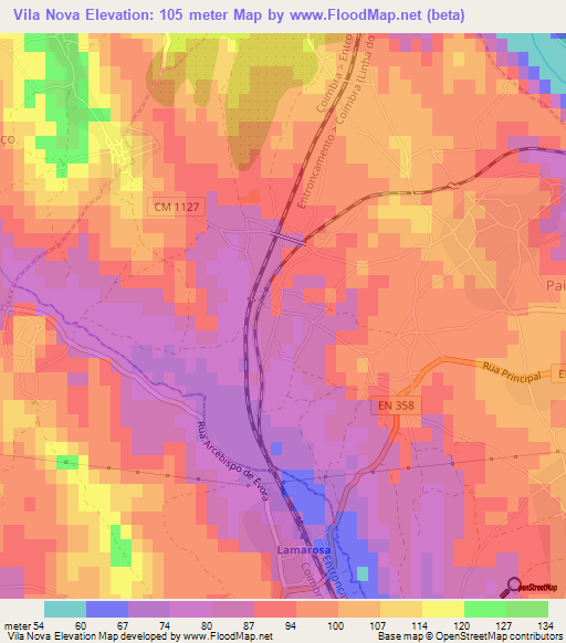 Vila Nova,Portugal Elevation Map