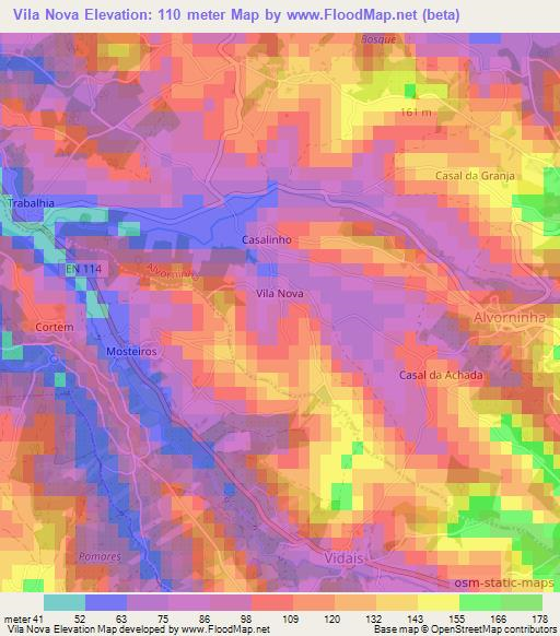 Vila Nova,Portugal Elevation Map