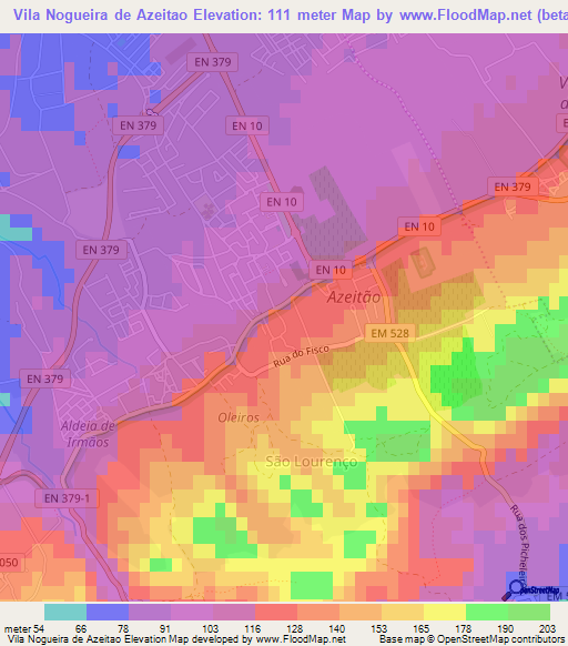 Vila Nogueira de Azeitao,Portugal Elevation Map