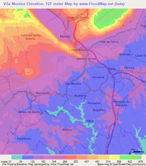 Vila Moreira,Portugal Elevation Map
