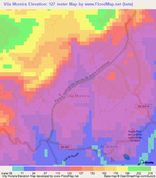 Vila Moreira,Portugal Elevation Map
